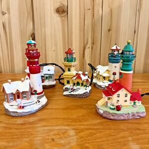 Hallmark Lighthouse Greetings Lighted Ornaments Lot of 5 Christmas Village 1999–